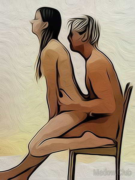 Сексуальная позиции камасутры №39 - Мужчина сидит на студе, а девушка садиться сверху спиной к нему. Фото