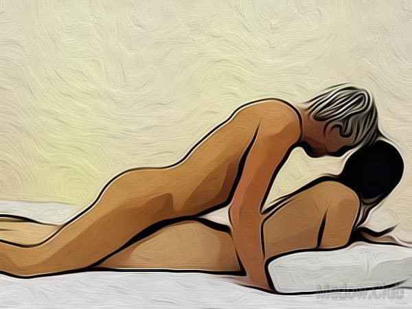 Сексуальная позиции камасутры №53 - Девушка ложиться на живот, а мужчина поверх нее. Фото